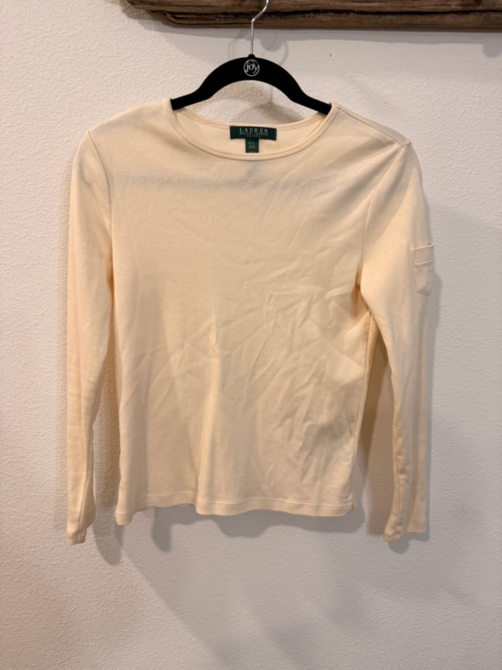 Ralph Lauren Cream Ribbed Long Sleeve Petite Tee Size Small